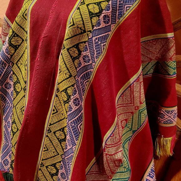 Andean Poncho – Handwoven Textile with Geometric Antique Inca Motifs, Gift Ideas - Picture 3 of 5